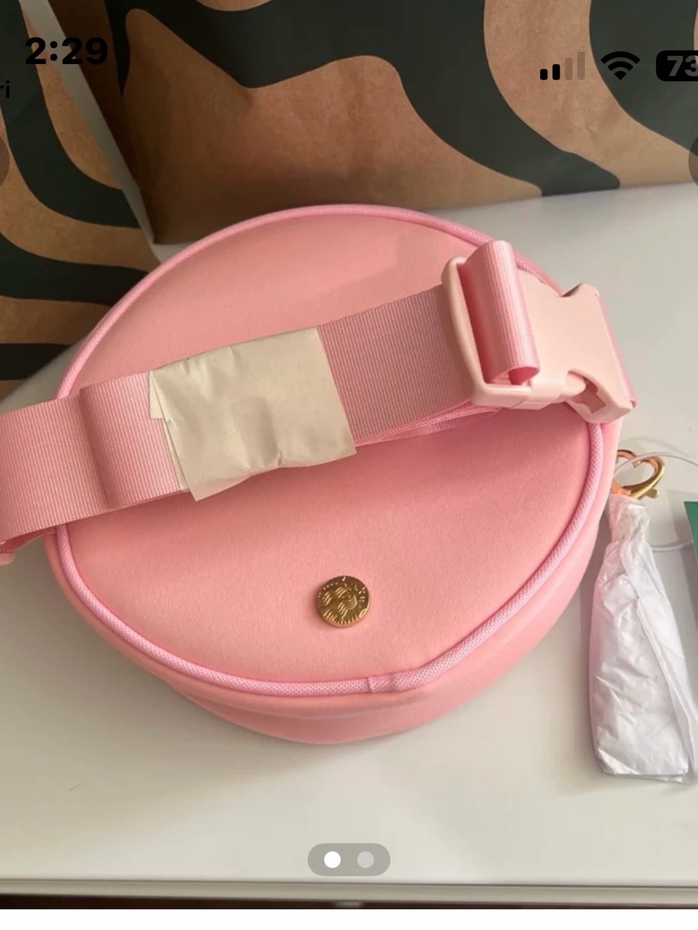 Starbucks Pink Round Crossbody Bag with Adjustable Strap belt bag